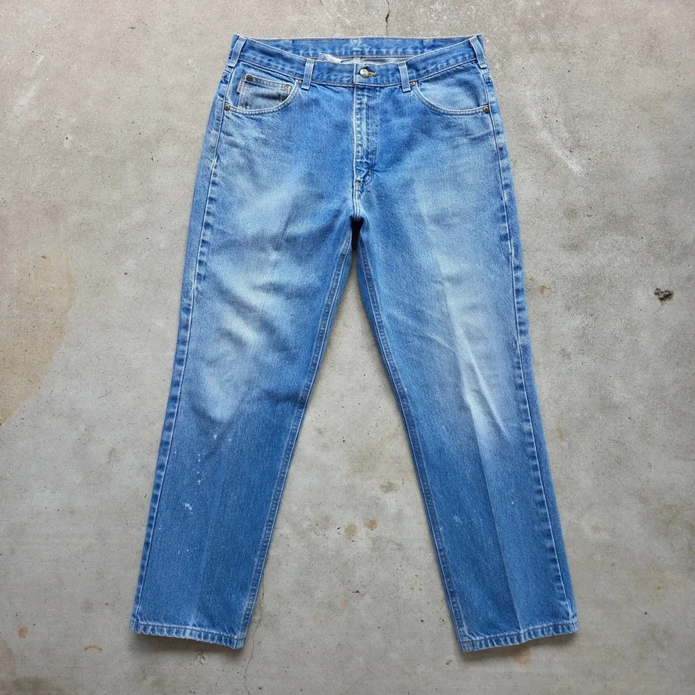 Carhartt Jeans Mens 38x30 Blue B18 Faded Distrssed Workwear Traditional Fit